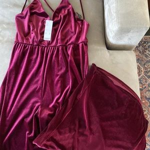 Urban Outfitters Velvet Red Wine Jumpsuit, XL, New with Tags